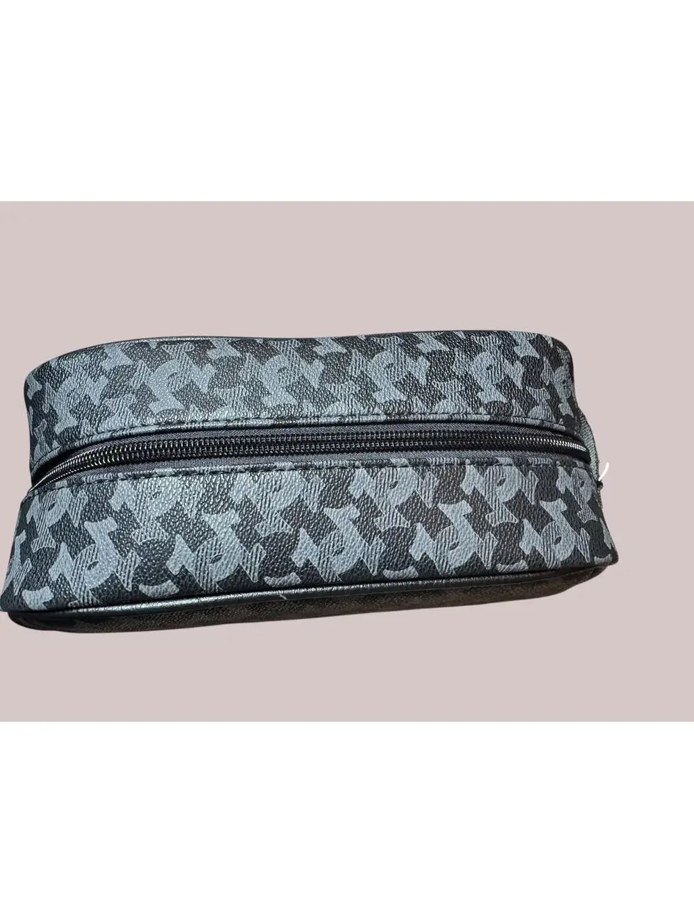 True Religion Black Monogram Patterned Zip Pouch NWT